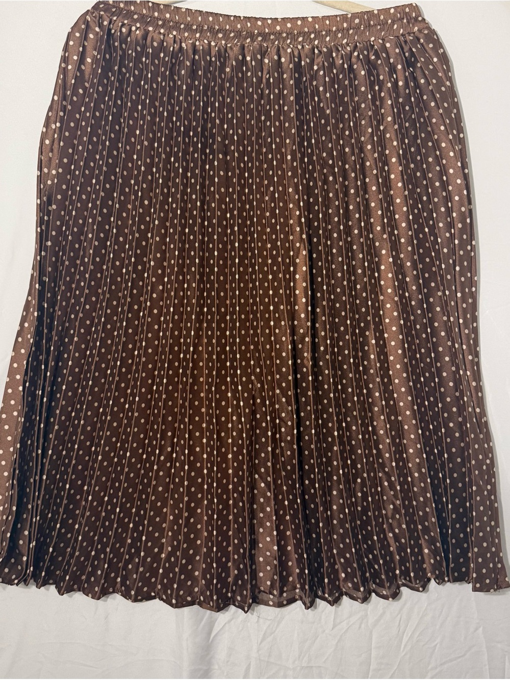 Monteau Brown Pleated Polka Dot Midi Skirt - Picture 3 of 6